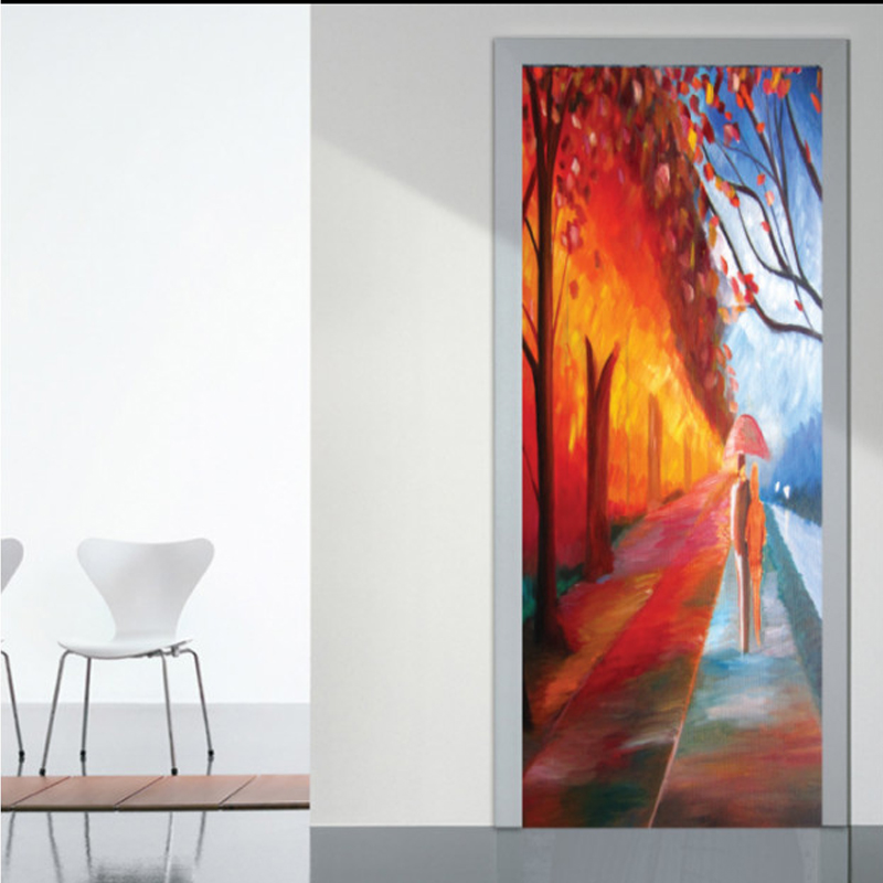 Αυτοκόλλητο πόρτας με Ζωγραφική με Δάσος